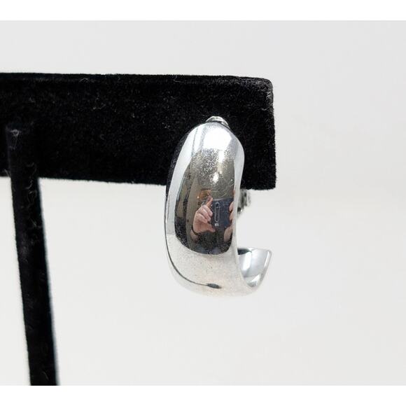 Vintage Napier Earrings Silver-Tone Hoop Smooth Screw Back - Picture 3 of 7